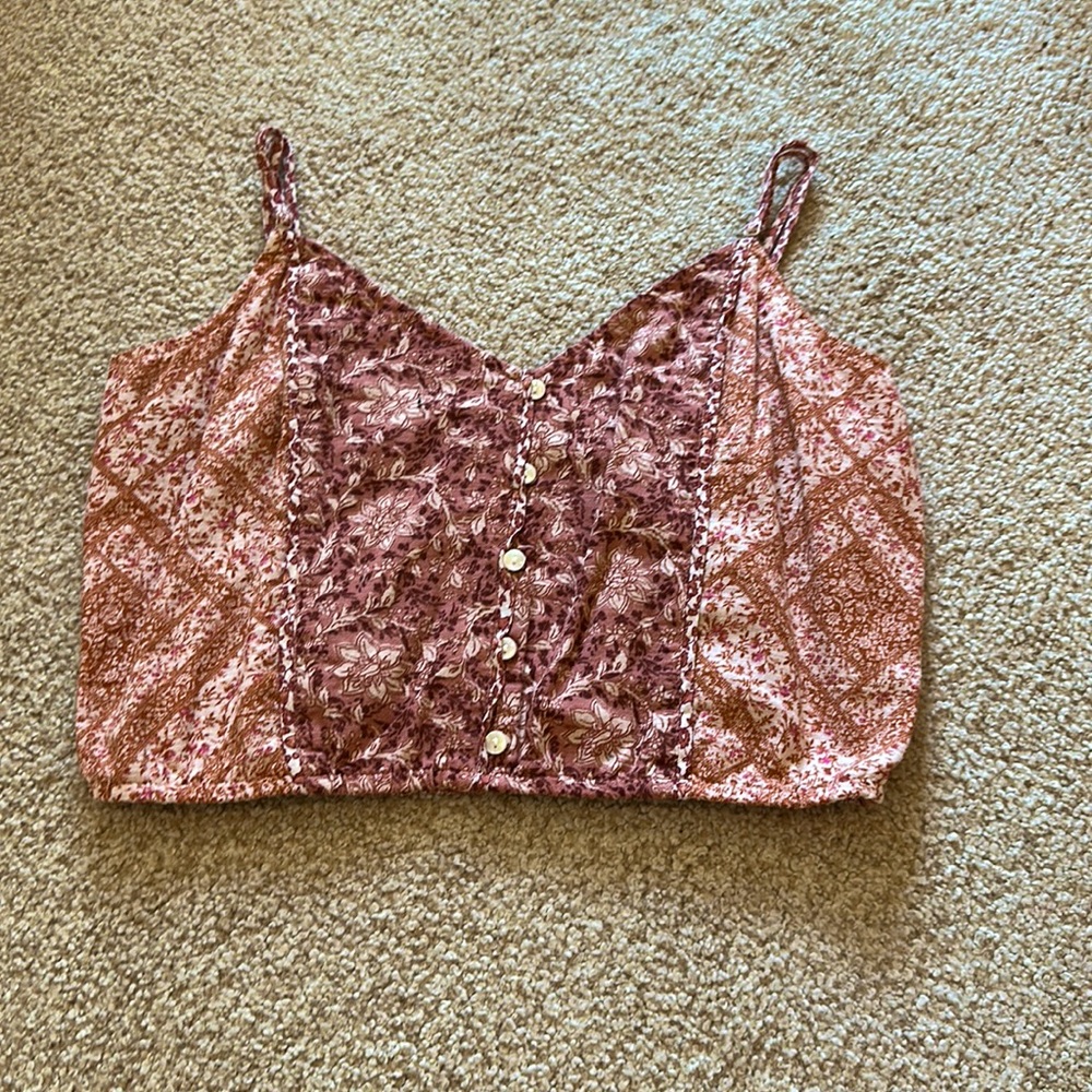 Cropped, pink, patterns, buttons, American Eagle, S